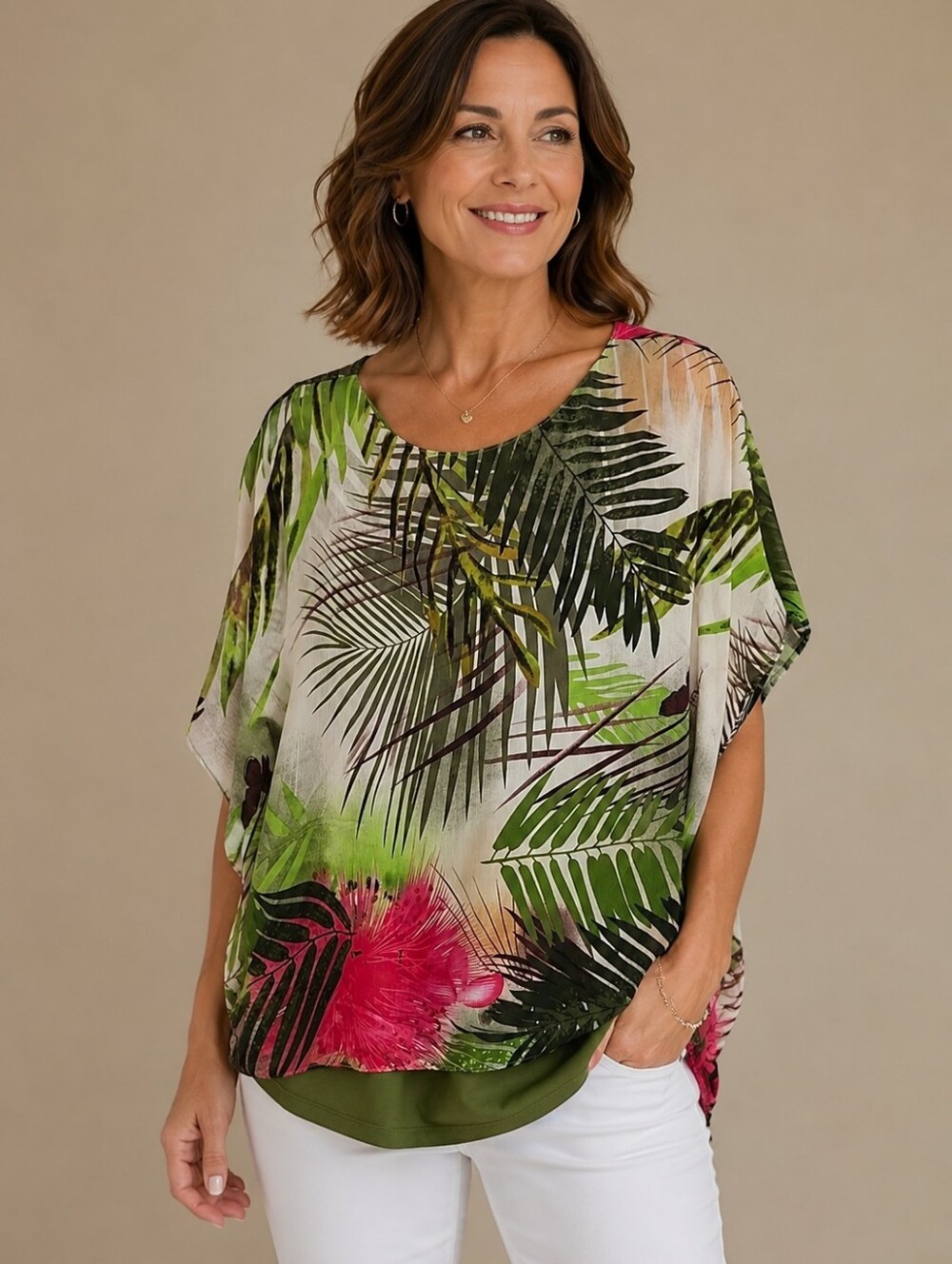 Norm Thompson Vintage Womens Pullover Flowy Blouse Tunic Floral Green Top Shirt